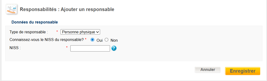 WIDE: responsibilities; responsible person - Natural person - NSSO number known WIDE: responsibilities; add a responsible person - Natural person - when you know the NSSO number