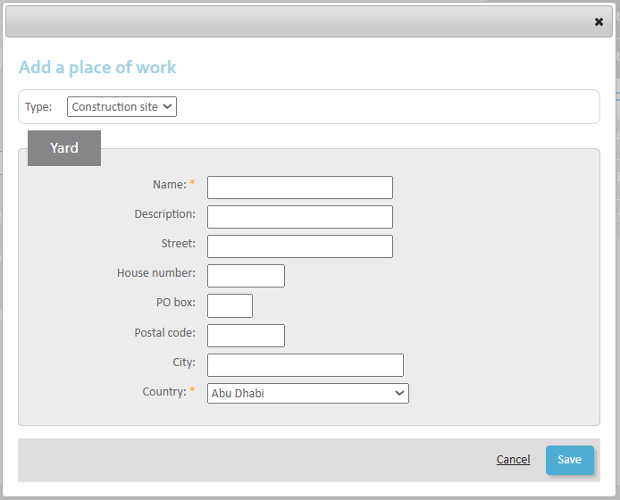 Requesting employment in multiple countries - Step 3  The type selected is 'Construction site'. there are fields in which to detail the location of the site. The name and country of the site are obligatory.